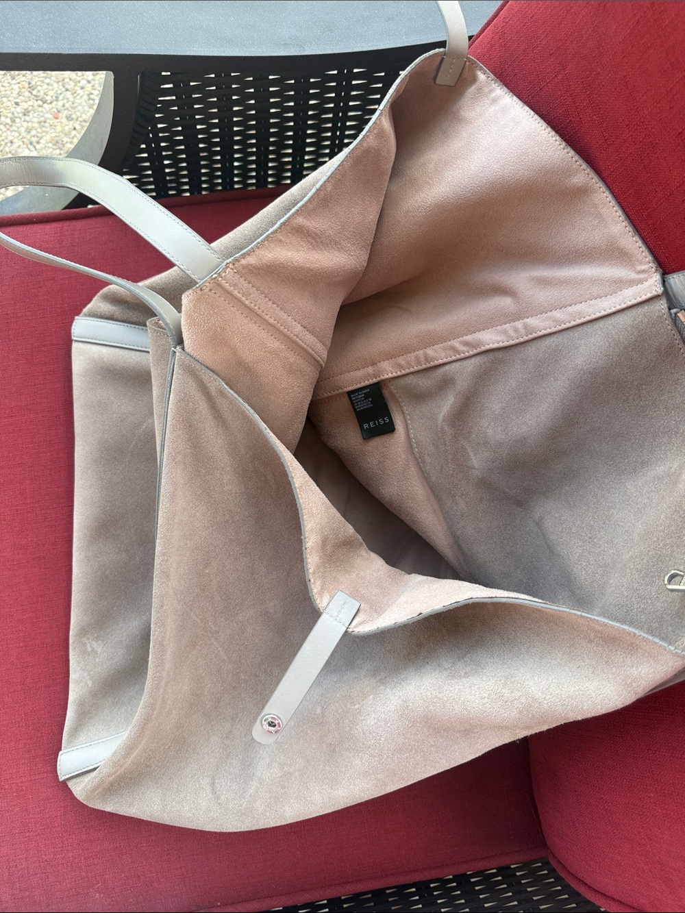 Reiss Taupe Suede Tote with Light Gray Trim - Picture 11 of 16